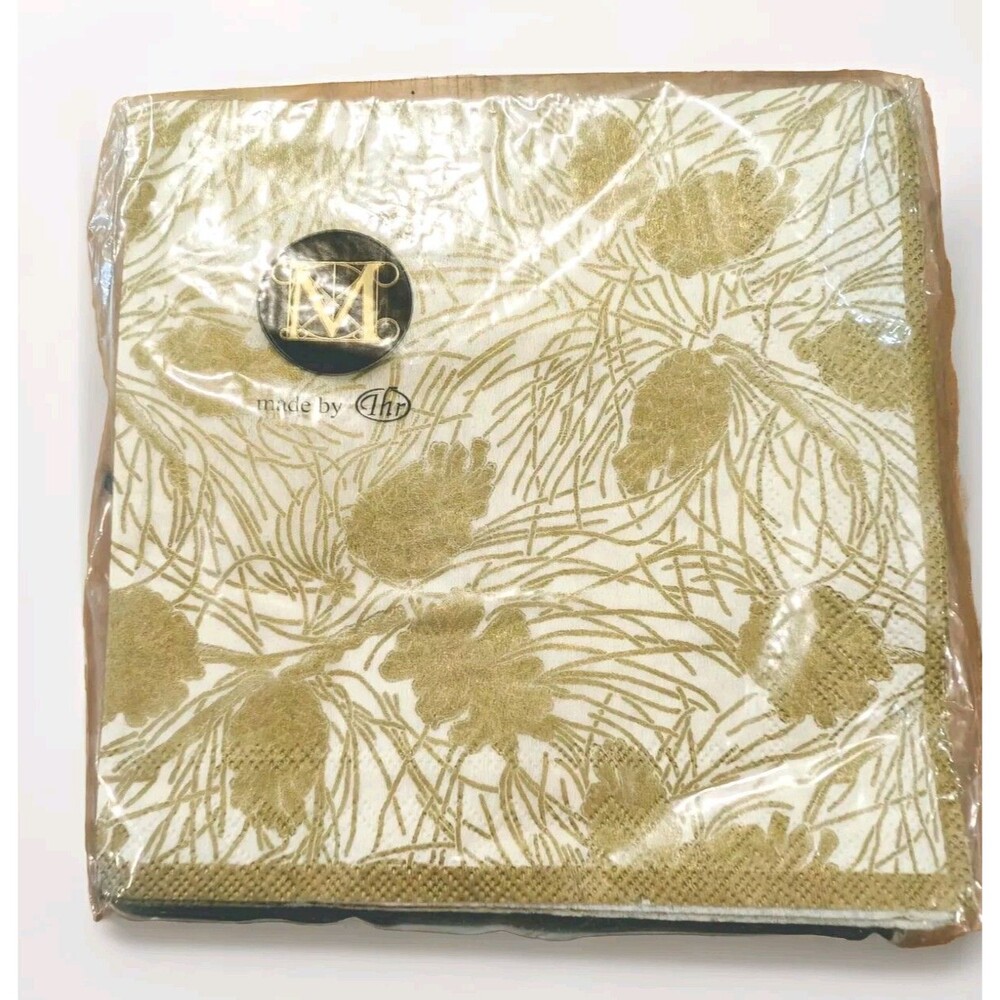 MMA Museum Modern Art Pine Cones American Silk Textile Paper Napkins Cocktail